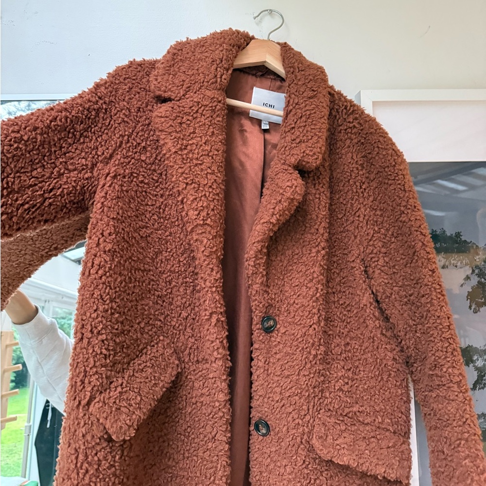 ICHI Women's Teddy Jacket in Brown - Picture 2 of 2